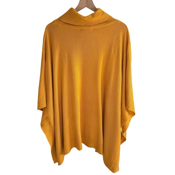 Laurel Grey Mustard Yellow Knit Cowl Neck Poncho Sweater Cozy Fall Layering OS - Picture 9 of 16